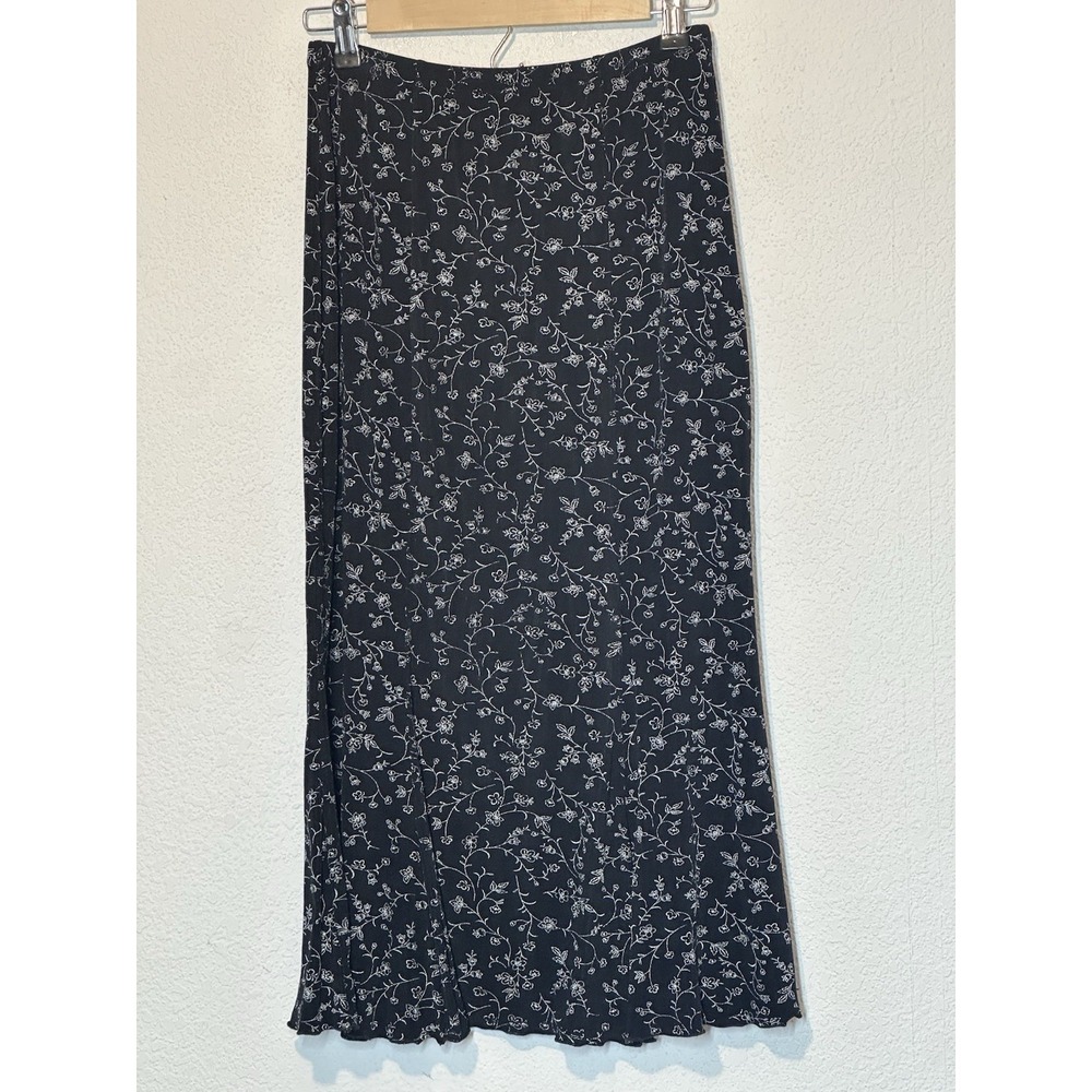 Vintage‎ Briggs NYPetite 90s S/P Black Floral Midi Skirt Stretch USA Whimsigoth